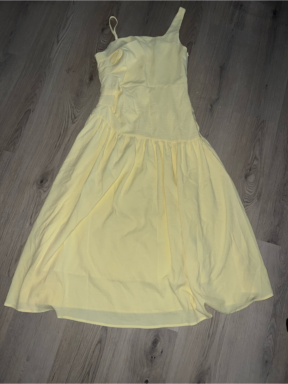 SHEIN Pale Yellow One-Shoulder Midi Dress size L (8-10)